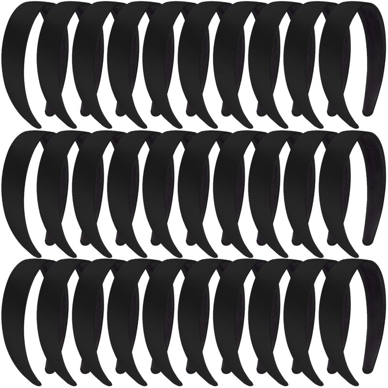 SIQUK 30 Pieces Satin Headbands 1 Inch Wide Black Headband Nonslip Satin Hard Headband DIY Headbands for Women