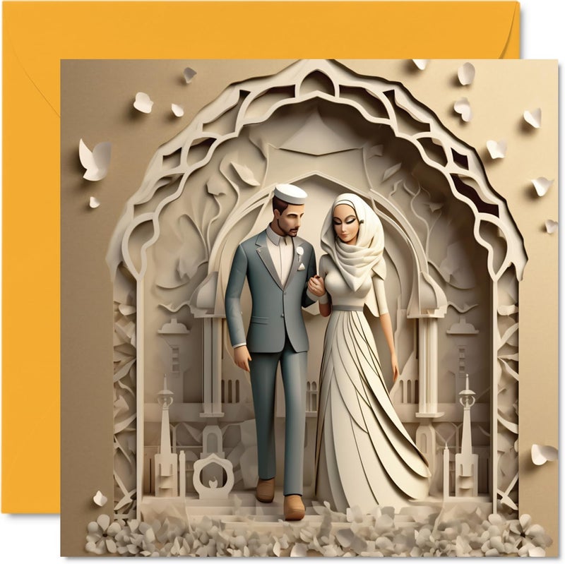 Stuff4 Charming Muslim Islamic Nikkah Wedding Congratulations Card  Nikkah Mubarak  Stunning Wedding Congratulations Card for Women Men Her Him 57 Inch Marriage Greeting Cards NOT 3D or Pop Up - Image 1