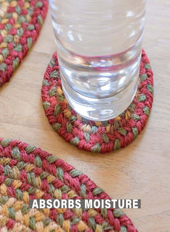 Homespice Cider Barn Jute Braided Coasters 4", Warm Country Rustic Decor, Set of 6, Red - Durable, Absorbs Moisture, Easy to Clean and Protects Furniture - Image 2