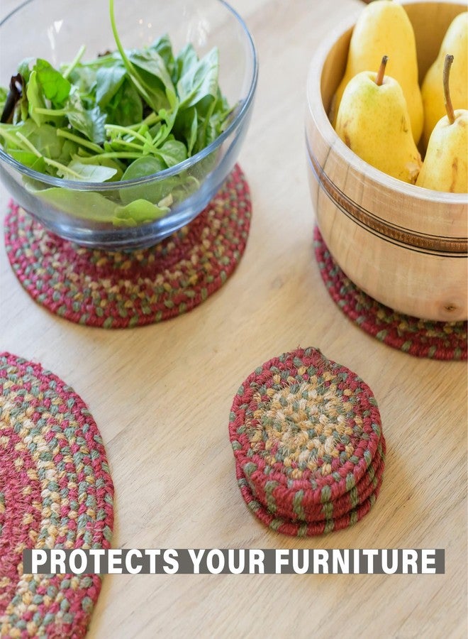 Homespice Cider Barn Jute Braided Coasters 4", Warm Country Rustic Decor, Set of 6, Red - Durable, Absorbs Moisture, Easy to Clean and Protects Furniture - Image 4