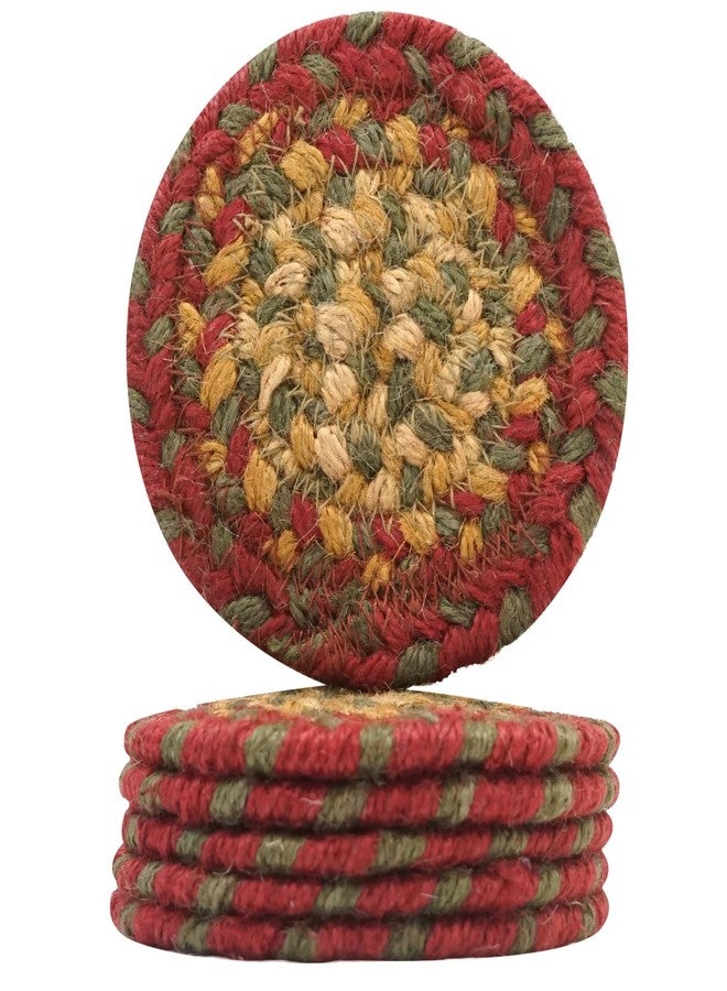 Homespice Cider Barn Jute Braided Coasters 4", Warm Country Rustic Decor, Set of 6, Red - Durable, Absorbs Moisture, Easy to Clean and Protects Furniture - Image 1