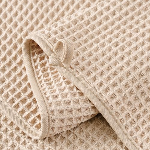 MICROFI New Microfiber Waffle Bath Towels, 2 Pieces, Oversized, Soft, Absorbent, Fast Drying, Lint Free 430 GSM (Champagne) - Image 3