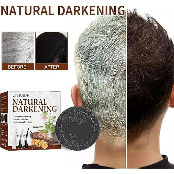 Jaysuing NEW HAIR DARKENING SHAMPOO BAR, NATURAL ORGANIC CONDITIONER AND REPAIR ESSENCE,VOLUMIZING & MOISTURIZING, BLACK HAIR SHAMPOO (1PC-BLACK) - Image 2