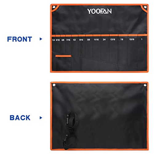 YOOFAN Wrench Roll Up Pouch – Wrench Organizer with 13+1 Pockets, Wrench Bag with handle, Wrench Holder for Hanging, Orange - SAE - Image 5