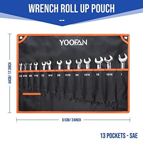 YOOFAN Wrench Roll Up Pouch – Wrench Organizer with 13+1 Pockets, Wrench Bag with handle, Wrench Holder for Hanging, Orange - SAE - Image 2