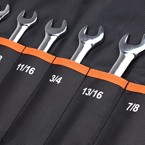 YOOFAN Wrench Roll Up Pouch – Wrench Organizer with 13+1 Pockets, Wrench Bag with handle, Wrench Holder for Hanging, Orange - SAE - Image 3