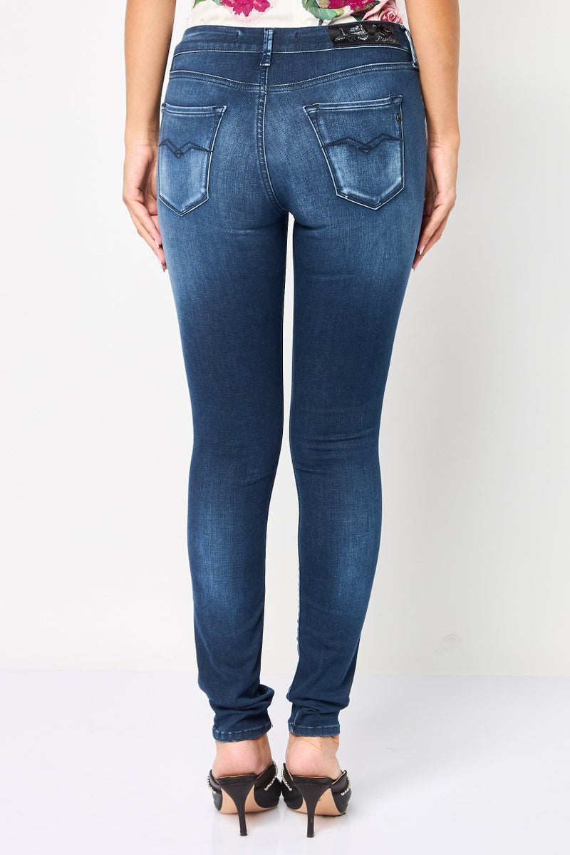 Replay Women Super Skinny Fit Washed Stretchable Jeans, Dark Blue - Image 4