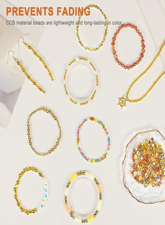 Redtwo 2300 Pcs Gold Spacer Beads Set, 6 Shapes Gold Beads for Bracelet Jewelry Making(Gold, Sliver, Rose Gold, KC Gold) - Image 5