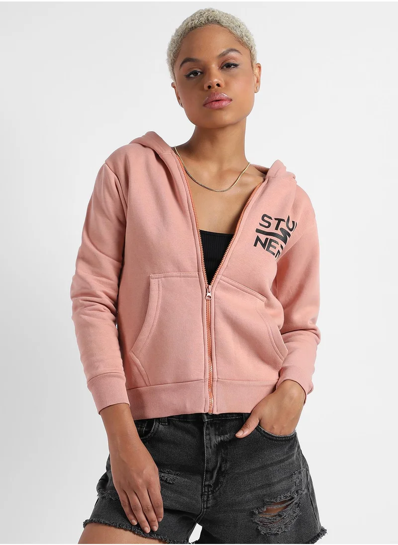 Campus Sutra Campus Sutra Women's Zip-Front Stunners Hoodie With Kangaroo Pockets