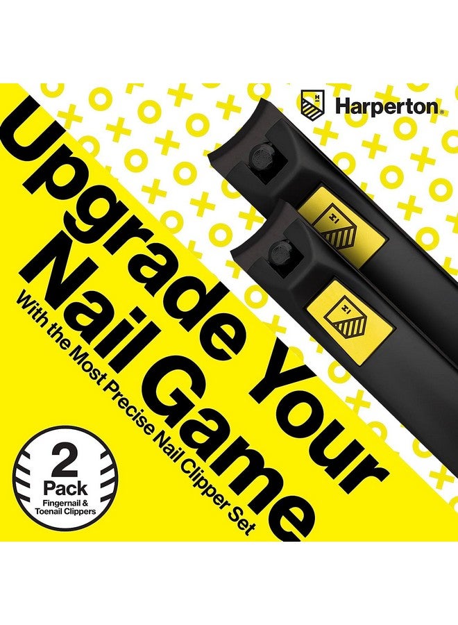 Harperton Nail Clippers Set - 2 Pack Stainless Steel Ingrown Toenail Tool, Professional Fingernail & Toenail Clippers for Thick Nails (Pedicure Nail Clippers) (Black) - Image 2