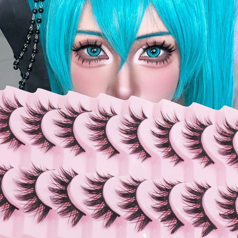 AUGENLI 10 Pairs Manga lashes Cosplay Eyelashes Japanese Style Makeup Thick Eyelash Extension Masquerade Party Eyelashes Create Gorgeous Makeup A4