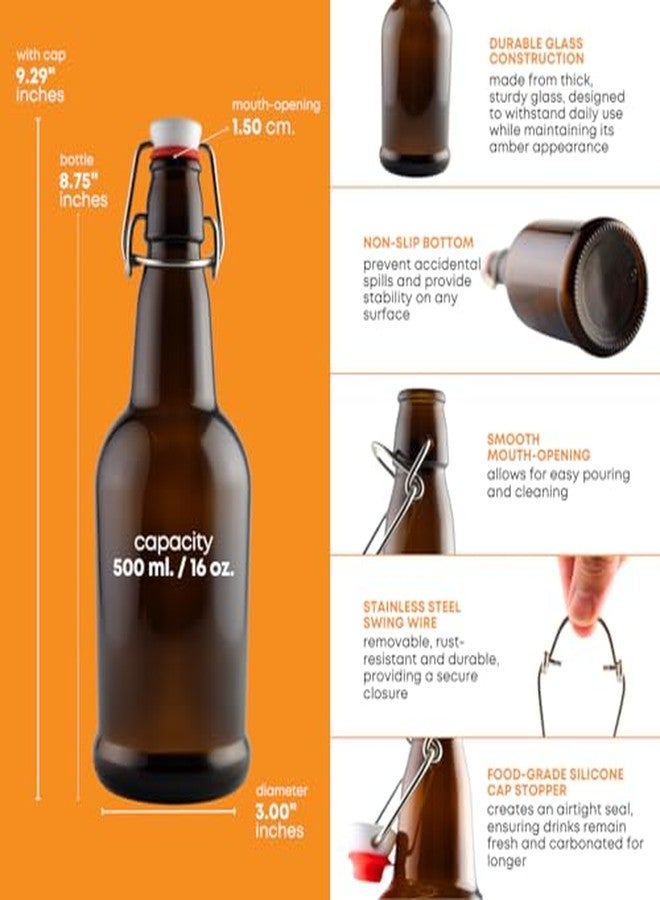 FastRack Swing Top Glass Bottles 16 oz - Pack of 6 | Amber Flip Top Glass Bottles with Airtight Lids | Resealable Grolsch-Style Fermentation Bottles for Kombucha, Beer, Mead, Soda, Vinegar & Water - Image 4