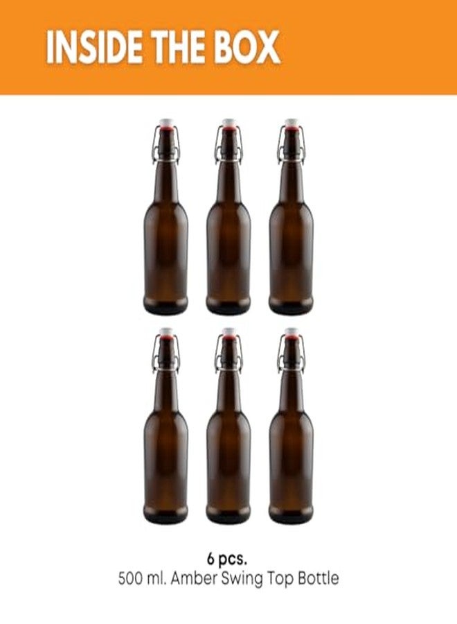 FastRack Swing Top Glass Bottles 16 oz - Pack of 6 | Amber Flip Top Glass Bottles with Airtight Lids | Resealable Grolsch-Style Fermentation Bottles for Kombucha, Beer, Mead, Soda, Vinegar & Water - Image 3