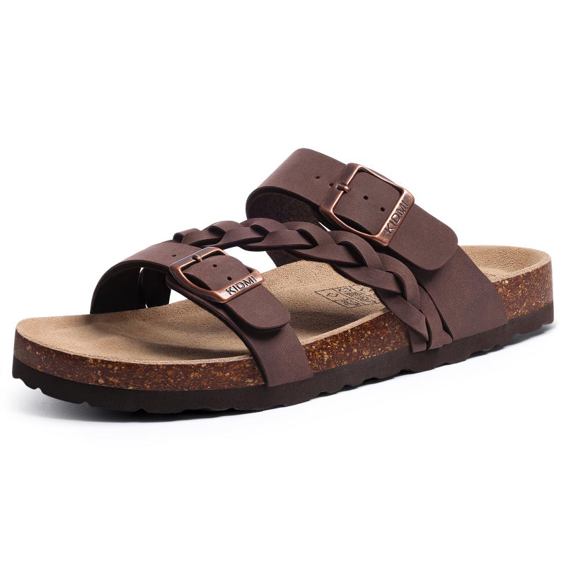 KIDMI Women's Cork Footbed Sandals with Arch Support Comfortable Slip-On Slide Sandals With Adjustable Buckle for Summer, Brown 42 - Image 1