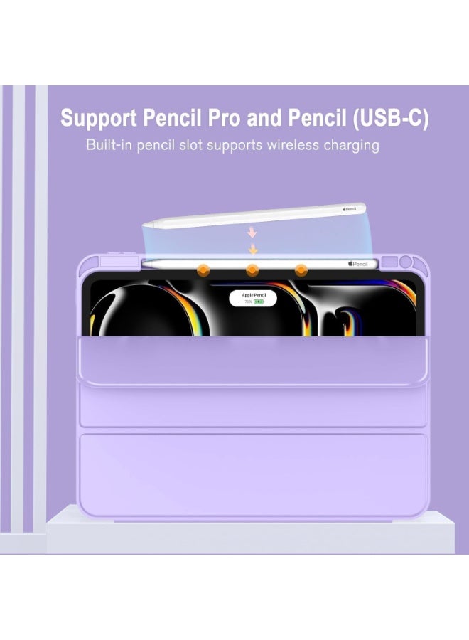 تايجر Stylish iPad Pro 13 Inch 2024 Case – Slim Magnetic Trifold Stand Cover with Pencil Slot, USB-C Pencil Charging Support, Auto Wake/Sleep Feature, Touch ID Access, Smart Protective Cover for Desk or Travel (Clove Purple) - Image 4