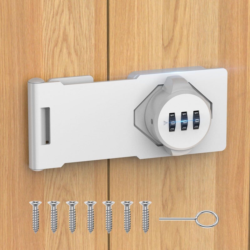 MeBantoo Household Password Hasp Lock For Cabinets  Small Doors  Barn Door  Bathroom  Outdoor  Garden - Security Slide Latch With Combination (White) - Image 1