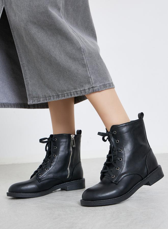 ستايلي حذاء بوت برباط غلق مع نصف سحَّاب غلق - Image 2