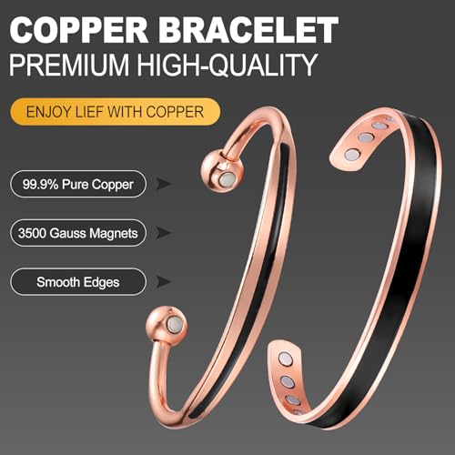 BioMag 2Pcs Copper Bracelets for Women Men, 99.9% Pure Copper Magnetic Bracelet Cuff Bangle with 8Pcs Magnets, Adjustable Jewelry Gifts - Image 2
