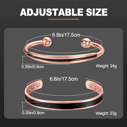 BioMag 2Pcs Copper Bracelets for Women Men, 99.9% Pure Copper Magnetic Bracelet Cuff Bangle with 8Pcs Magnets, Adjustable Jewelry Gifts - Image 3