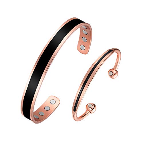 BioMag 2Pcs Copper Bracelets for Women Men, 99.9% Pure Copper Magnetic Bracelet Cuff Bangle with 8Pcs Magnets, Adjustable Jewelry Gifts - Image 1