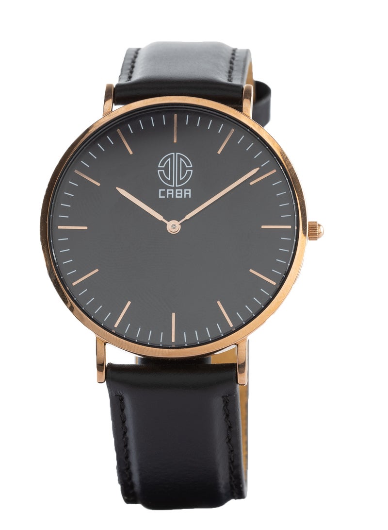 CABA Men's Watch, Classic Design, Black Dial, Luxury Leather Watch Strap, Waterproof, Black - 3101190023310MR - Image 1