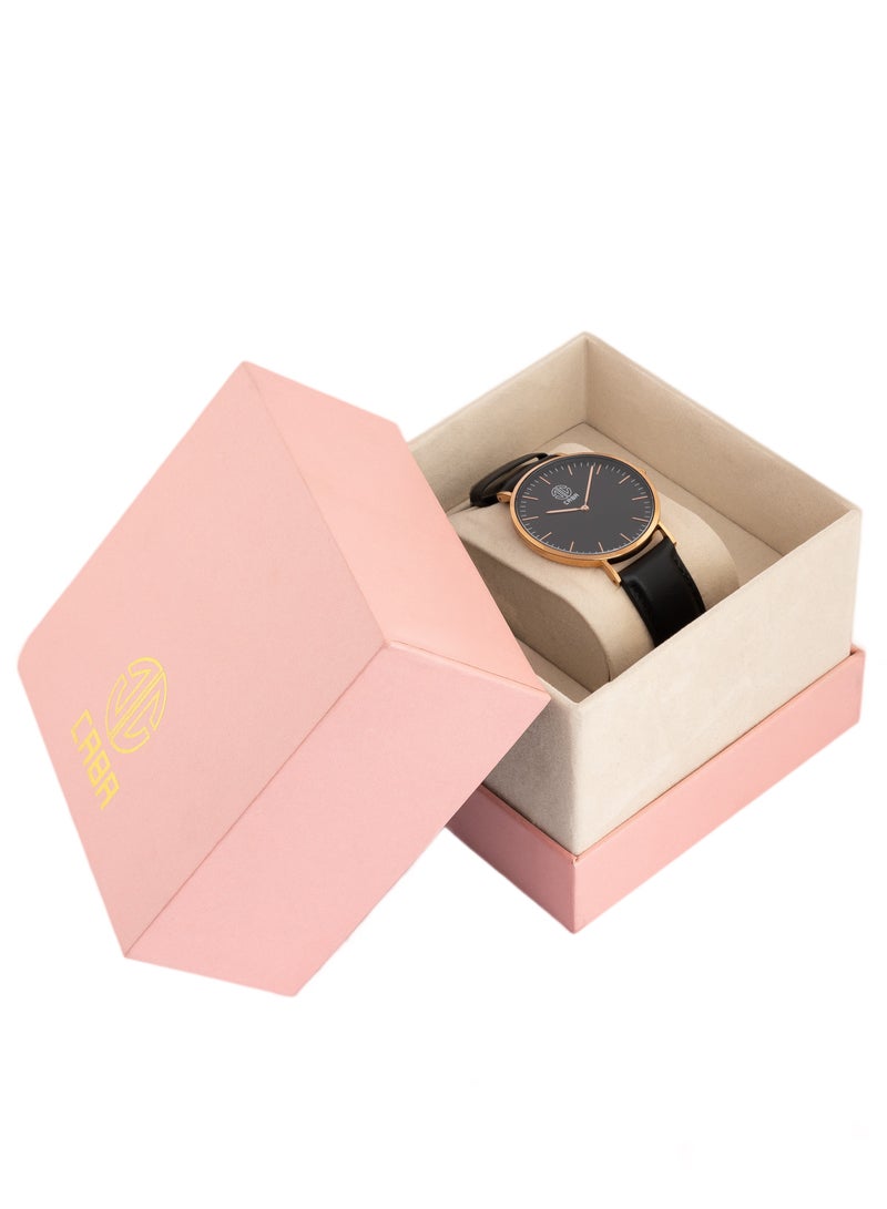 CABA Men's Watch, Classic Design, Black Dial, Luxury Leather Watch Strap, Waterproof, Black - 3101190023310MR - Image 2