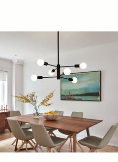Beauenty Chandelier Industrial 6 Light Black Ceiling Light Fixture Height Adjustable Lighting For Kitchen Island Bedroom Dining Room Living Room Farmhouse  - Image 4