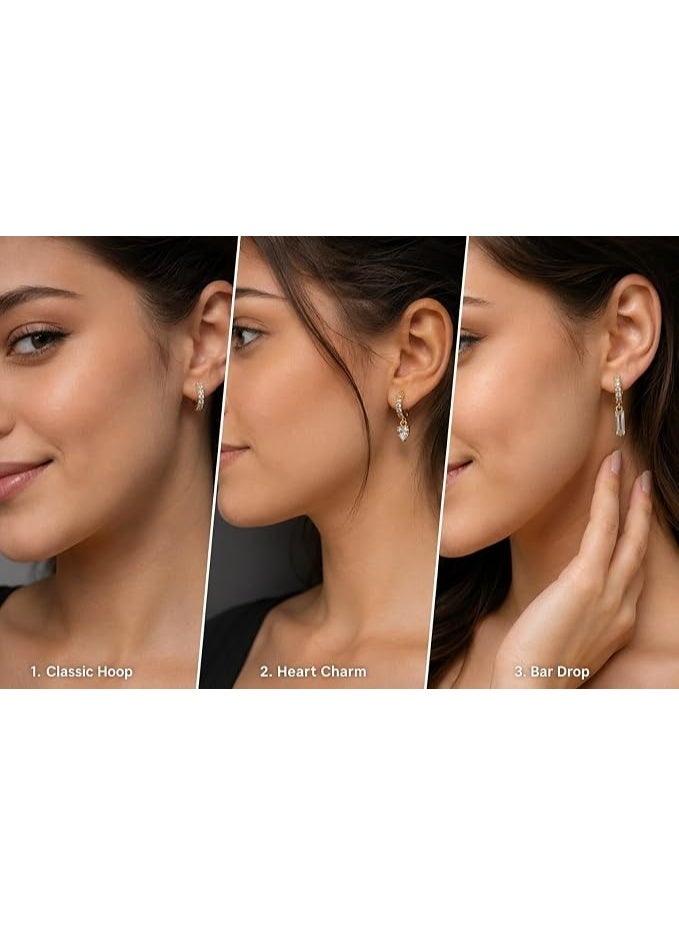 First Choice طقم أقراط دائرية ومتدلية مرصعة بالكريستال اللامع، حلقان حريمي بتصميمات عصرية جذابة للمناسبات اليومية والحفلات - Image 4
