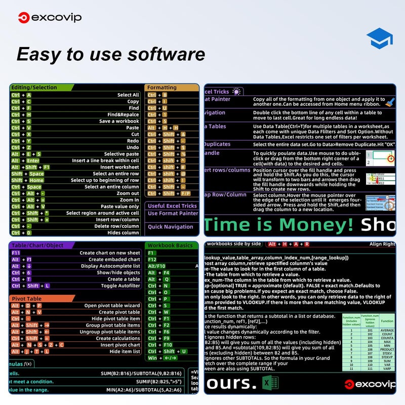 إكسوفيب لوحة ماوس اختصارات Excel، إصدار مطور، حصيرة ماوس مكتبية ممتدة، حواف مخيطة، قاعدة غير قابلة للانزلاق، لوحات لوحة مفاتيح، لوحات ماوس XL للمكتب، 800×300 مم 0309 - Image 5