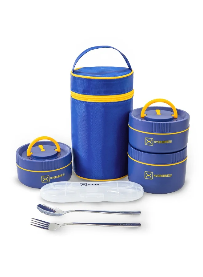 هيدروبرو Hydrobrew Personalized Trio Deck Lunch Box w/ Lunch Bag and Cutlery - Majestic Blue