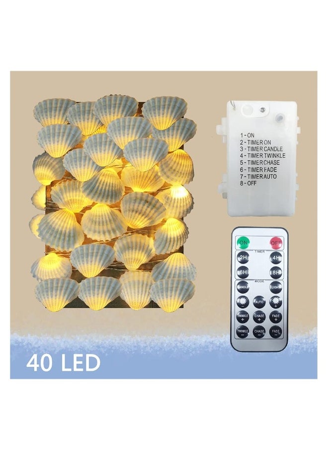 Generic Ocean Real Seashell 0.8In 40 LED String Lights 13.85Ft Battery Operated Waterproof Warm White with Timer and Remote Control for Beach Themed Decoration Indoor Covered Outdoor Birthday  - Image 5