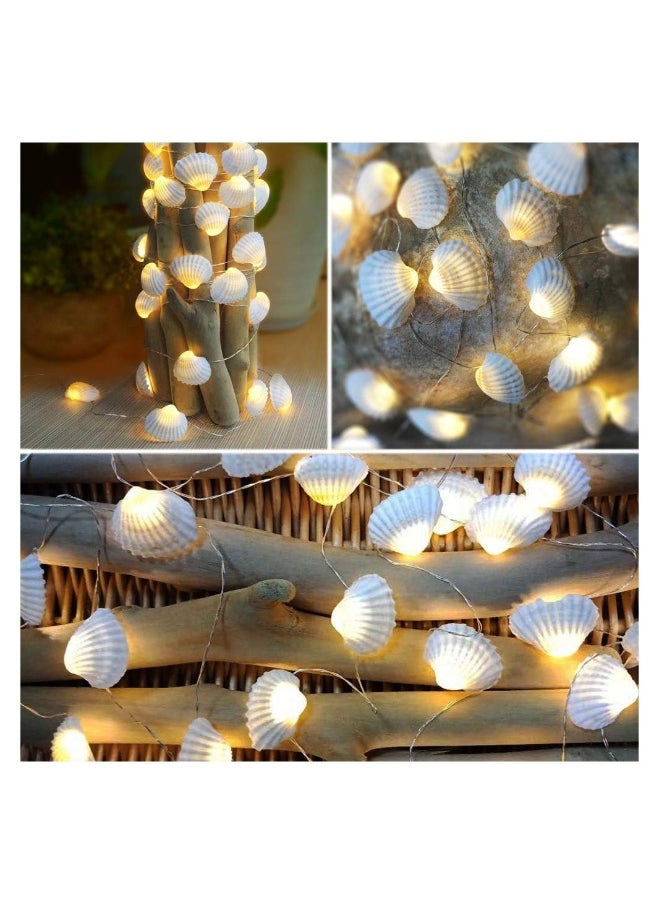 Generic Ocean Real Seashell 0.8In 40 LED String Lights 13.85Ft Battery Operated Waterproof Warm White with Timer and Remote Control for Beach Themed Decoration Indoor Covered Outdoor Birthday  - Image 1