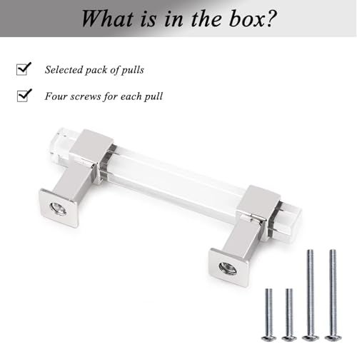 knobelite 10 Pack 5 Inch Hole Center Adjustable Kitchen Cabinet Handles, Modern Drawer Pulls with Square Acrylic Tube and Zinc Alloy Base, Polished Chrome Cabinet Pulls for Bedroom and Bathroom - Image 4
