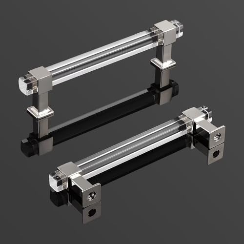 knobelite 10 Pack 5 Inch Hole Center Adjustable Kitchen Cabinet Handles, Modern Drawer Pulls with Square Acrylic Tube and Zinc Alloy Base, Polished Chrome Cabinet Pulls for Bedroom and Bathroom - Image 2