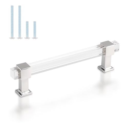 knobelite 10 Pack 5 Inch Hole Center Adjustable Kitchen Cabinet Handles, Modern Drawer Pulls with Square Acrylic Tube and Zinc Alloy Base, Polished Chrome Cabinet Pulls for Bedroom and Bathroom - Image 1