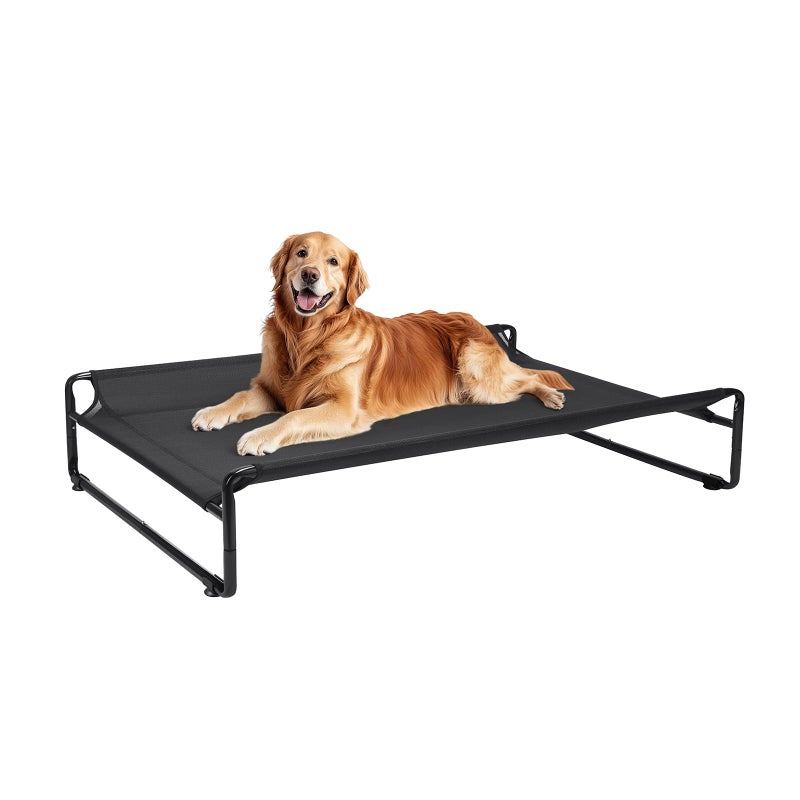 Veehoo Outdoor Elevated Dog Bed,Raised Dog Beds for Large Dogs, Washable Dog Cot with Headrest Sides, Non-Skid Feet, Breathable Mesh, Cooling Pet Hammock for Indoor or Camping, 42", Black - Image 1