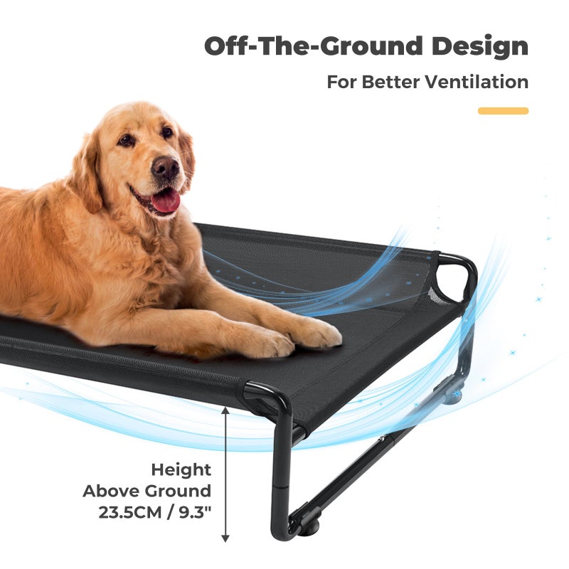 Veehoo Outdoor Elevated Dog Bed,Raised Dog Beds for Large Dogs, Washable Dog Cot with Headrest Sides, Non-Skid Feet, Breathable Mesh, Cooling Pet Hammock for Indoor or Camping, 42", Black - Image 4