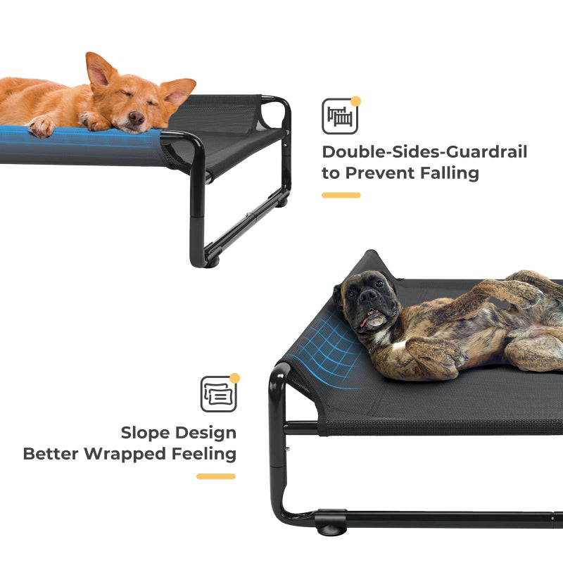 Veehoo Outdoor Elevated Dog Bed,Raised Dog Beds for Large Dogs, Washable Dog Cot with Headrest Sides, Non-Skid Feet, Breathable Mesh, Cooling Pet Hammock for Indoor or Camping, 42", Black - Image 2