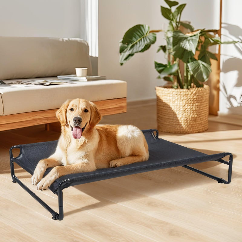 Veehoo Outdoor Elevated Dog Bed,Raised Dog Beds for Large Dogs, Washable Dog Cot with Headrest Sides, Non-Skid Feet, Breathable Mesh, Cooling Pet Hammock for Indoor or Camping, 42", Black - Image 5