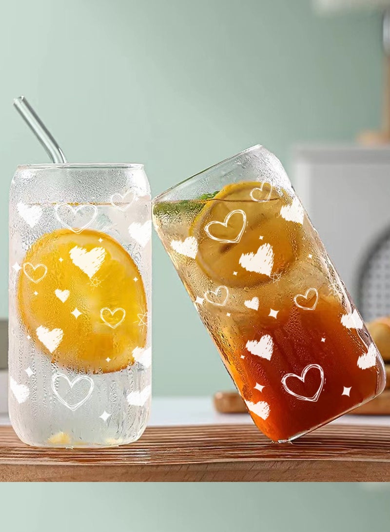 DAMCONME 1Pack Coffee Cups with Lids,16oz Glass Cups with Straws and Lids-Glass Coffee Cups,Drinking Beer Glasses with Bamboo Lids,Cute Glass Cups, Heart Shaped Glasses Cups - Image 5