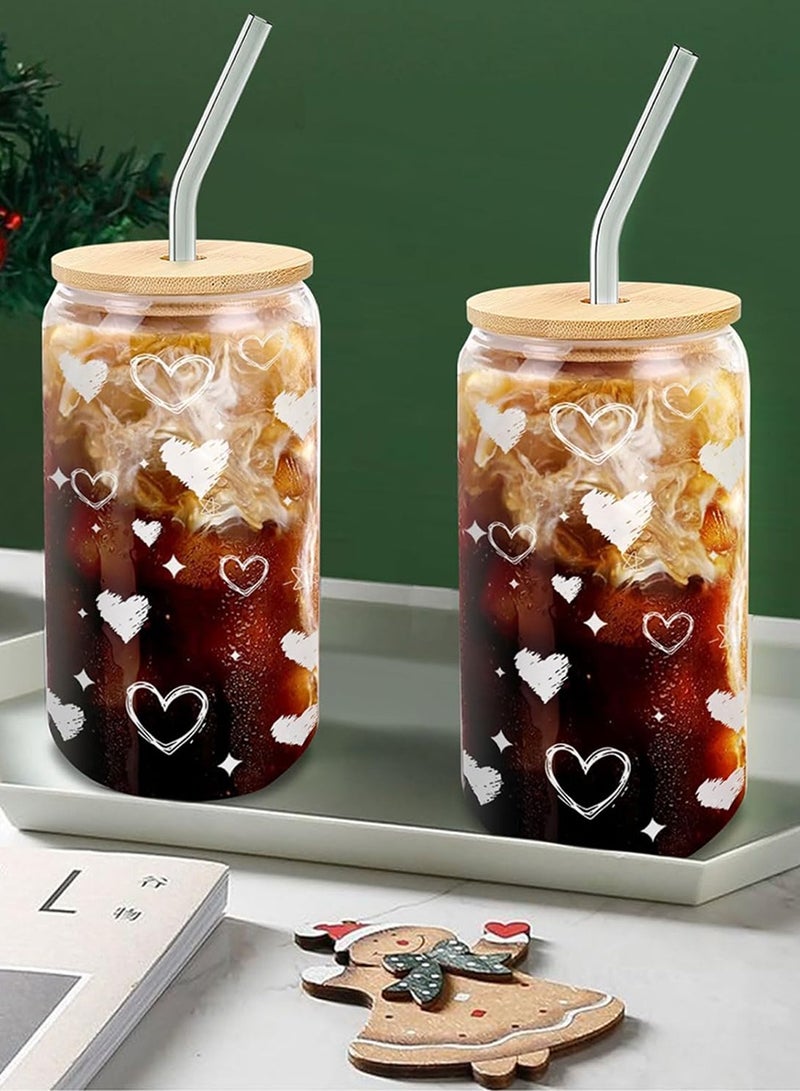 DAMCONME 1Pack Coffee Cups with Lids,16oz Glass Cups with Straws and Lids-Glass Coffee Cups,Drinking Beer Glasses with Bamboo Lids,Cute Glass Cups, Heart Shaped Glasses Cups - Image 4