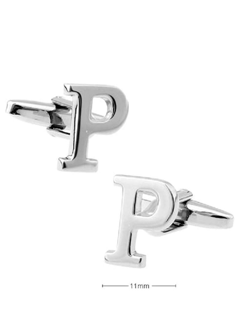 GROWSTEADY - Personalized Fashion English Letter P Shape Cufflinks Mens French Shirt Cufflinks For Wedding - Image 1