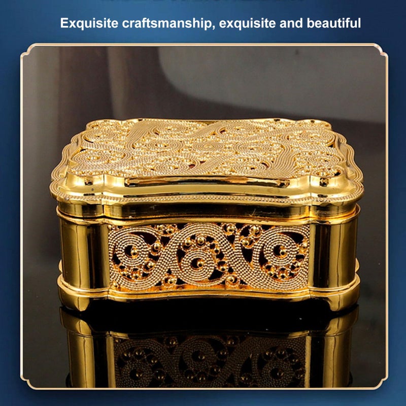 BORDSTRACT Vintage Metal Jewelry Box, Rectangle Trinket Storage Box Organizer with Velvet Lining for Rings Necklace Earrings (goldï¼ˆJ21844) - Image 4
