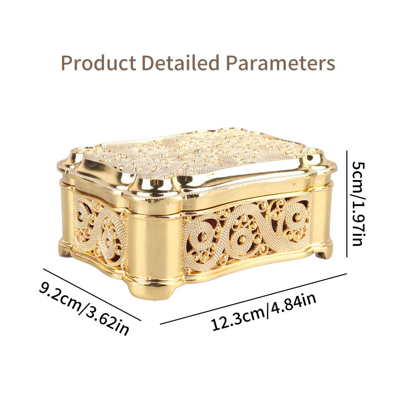BORDSTRACT Vintage Metal Jewelry Box, Rectangle Trinket Storage Box Organizer with Velvet Lining for Rings Necklace Earrings (goldï¼ˆJ21844) - Image 5