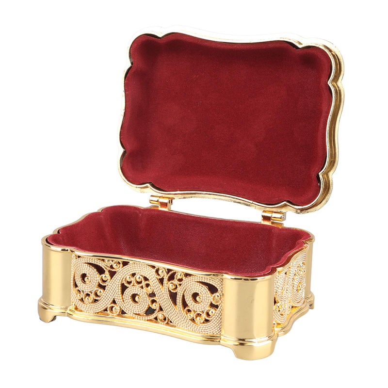 BORDSTRACT Vintage Metal Jewelry Box, Rectangle Trinket Storage Box Organizer with Velvet Lining for Rings Necklace Earrings (goldï¼ˆJ21844) - Image 1