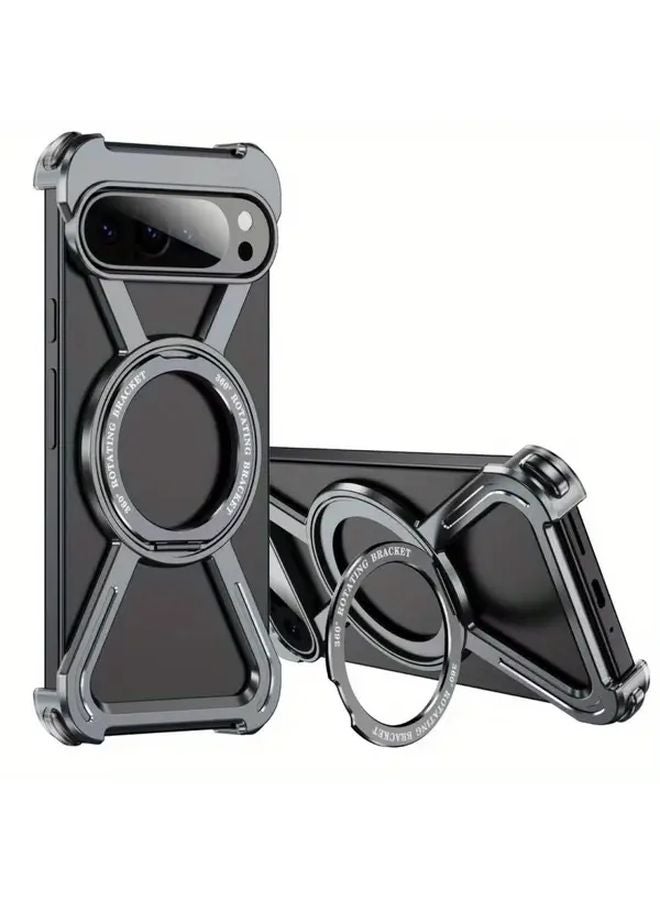 Magnetic Stand Skeleton Hollow Case For Google Pixel 9 Pro Fold Grey - Image 1