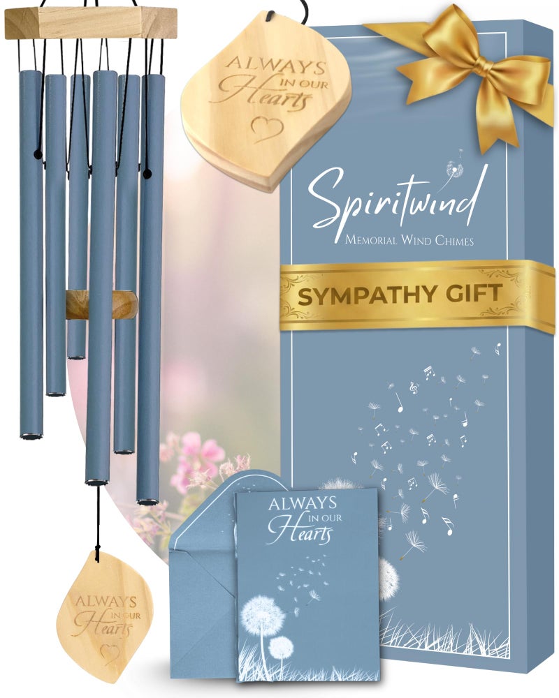 Spiritwind Beautifully Packaged 32" Memorial Wind Chimes for Loss of Loved One - Ocean Blue Tranquil Sounding Sympathy Wind Chimes for outside in Memory of a Loved One - Ideal as a Sympathy Gift & Memorial Gifts - Image 1