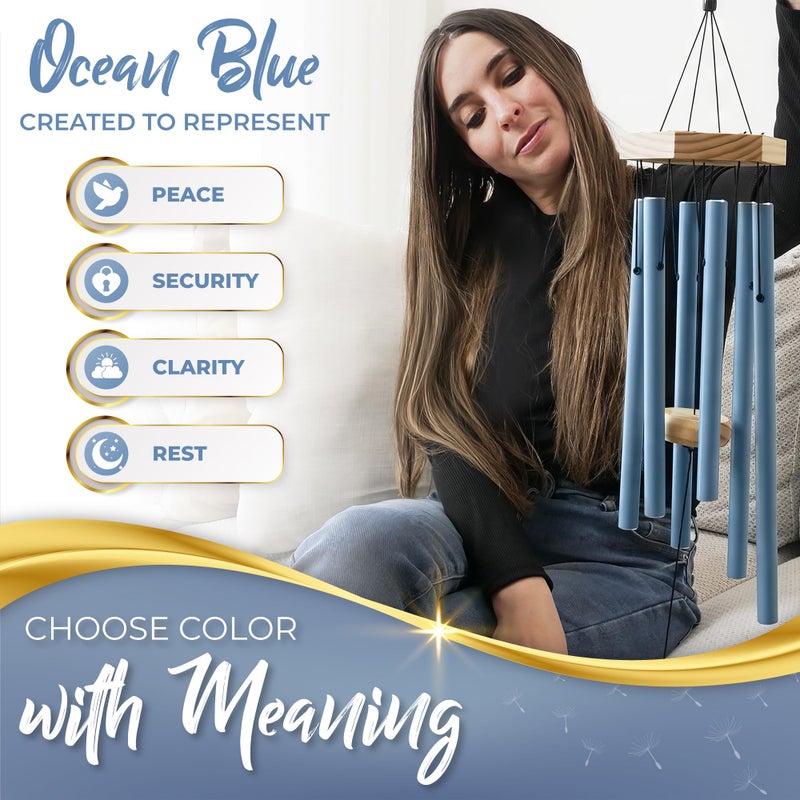 Spiritwind Beautifully Packaged 32" Memorial Wind Chimes for Loss of Loved One - Ocean Blue Tranquil Sounding Sympathy Wind Chimes for outside in Memory of a Loved One - Ideal as a Sympathy Gift & Memorial Gifts - Image 3