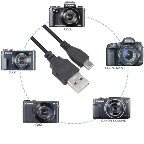 Sqrmekoko USB Interface Charging Cord Data Transfer Micro USB Cable Compatible wirh Canon PowerShot G7X Mark II, G9X, G9X Mark II, SX620 HS, SX720 HS, SX730 HS, EOS M5, EOS M6 Camera-2.6ft - Image 5