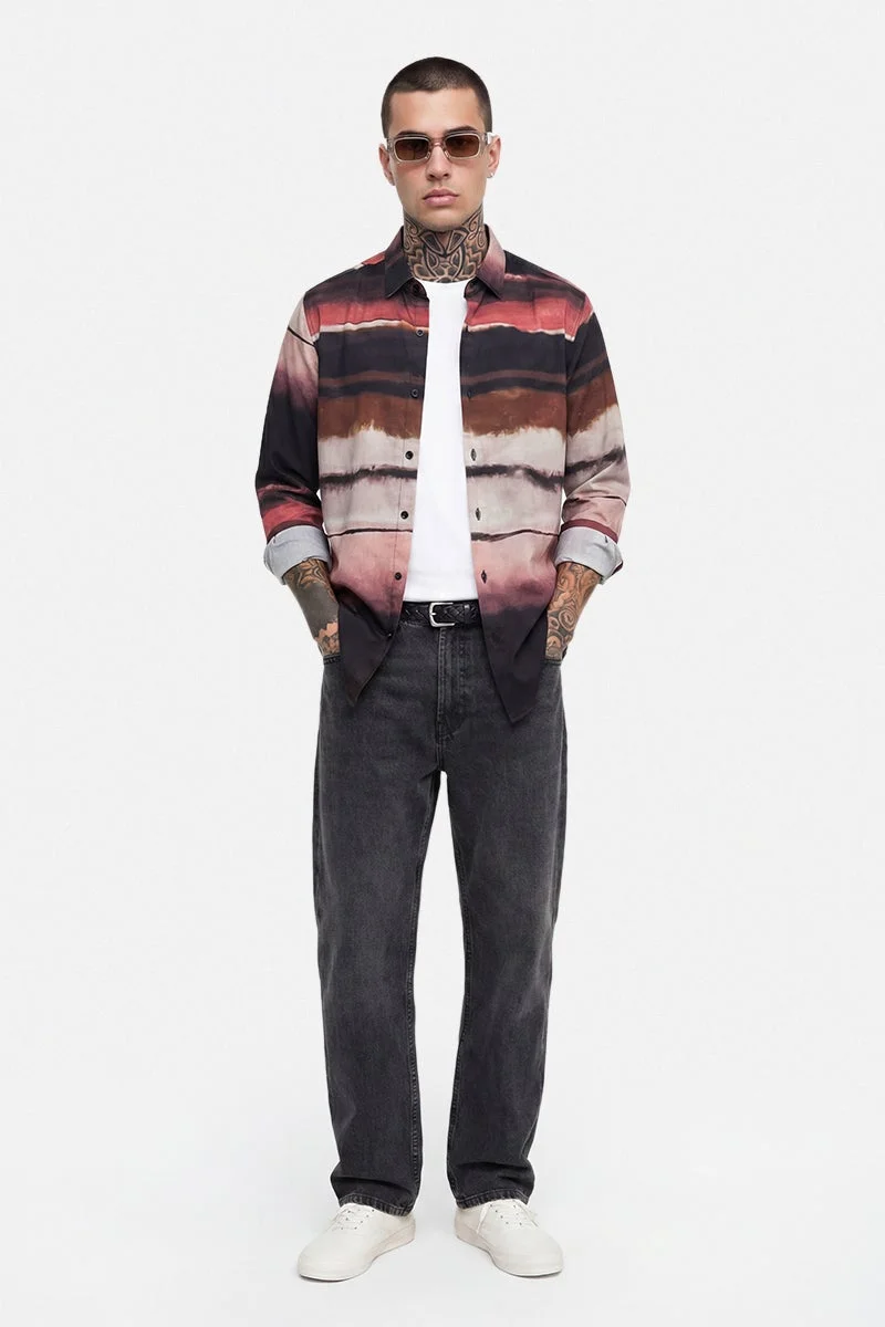 سنيتش Multicolour Abstract Long Sleeve Slim Fit Casual Shirt